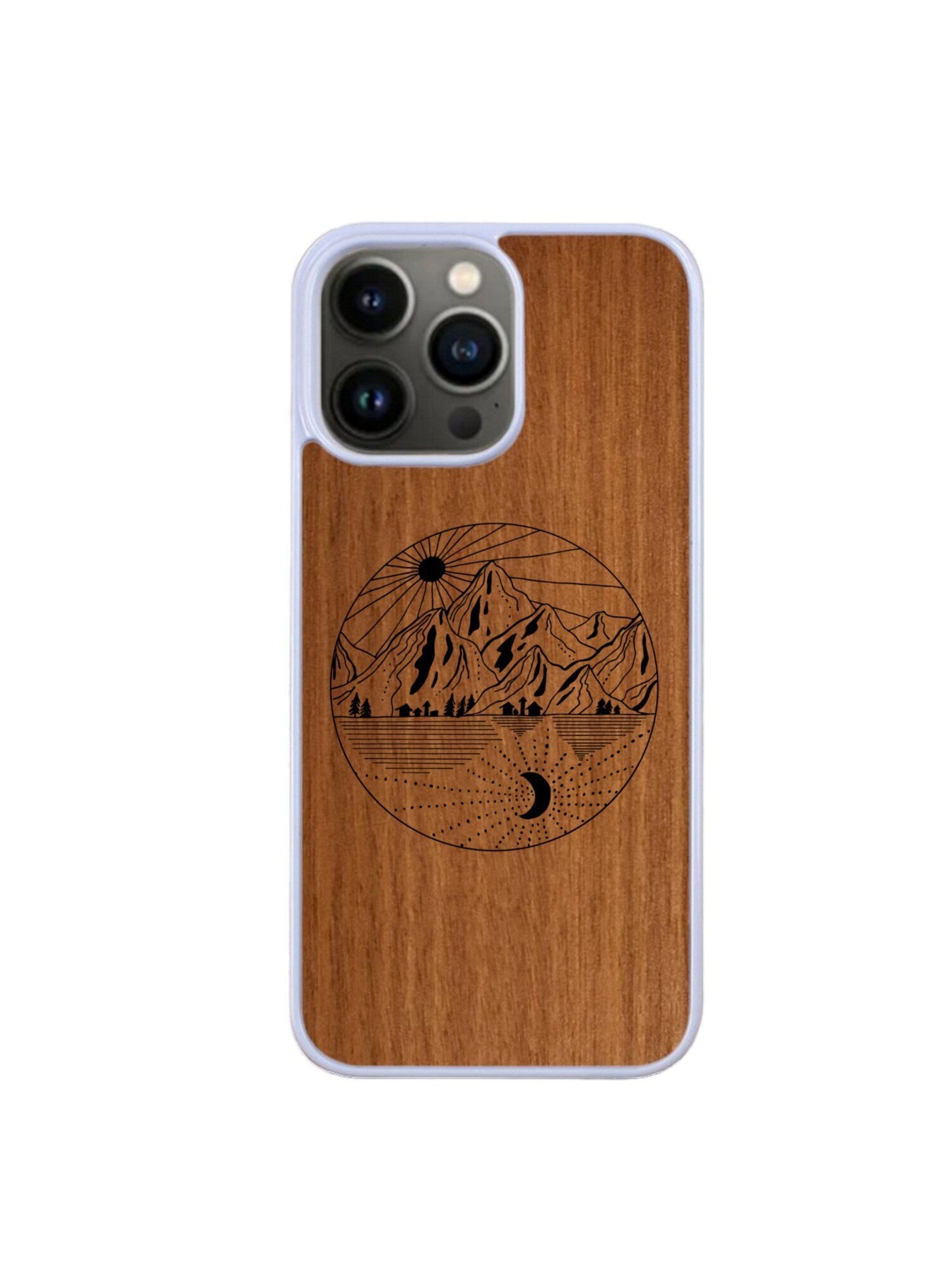 Coque Iphone blanc - Paysage gravure