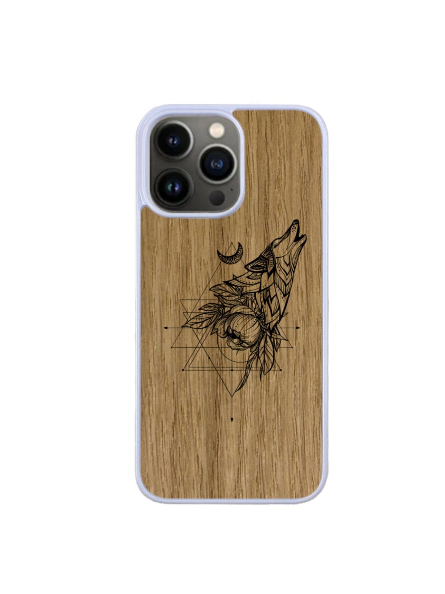 Coque Iphone blanc - Loup gravure