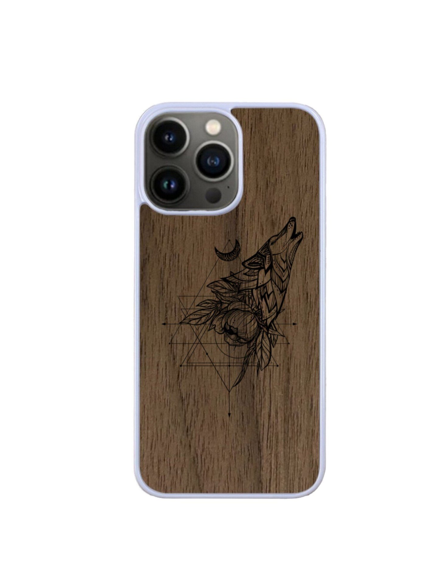 Coque Iphone blanc - Loup gravure