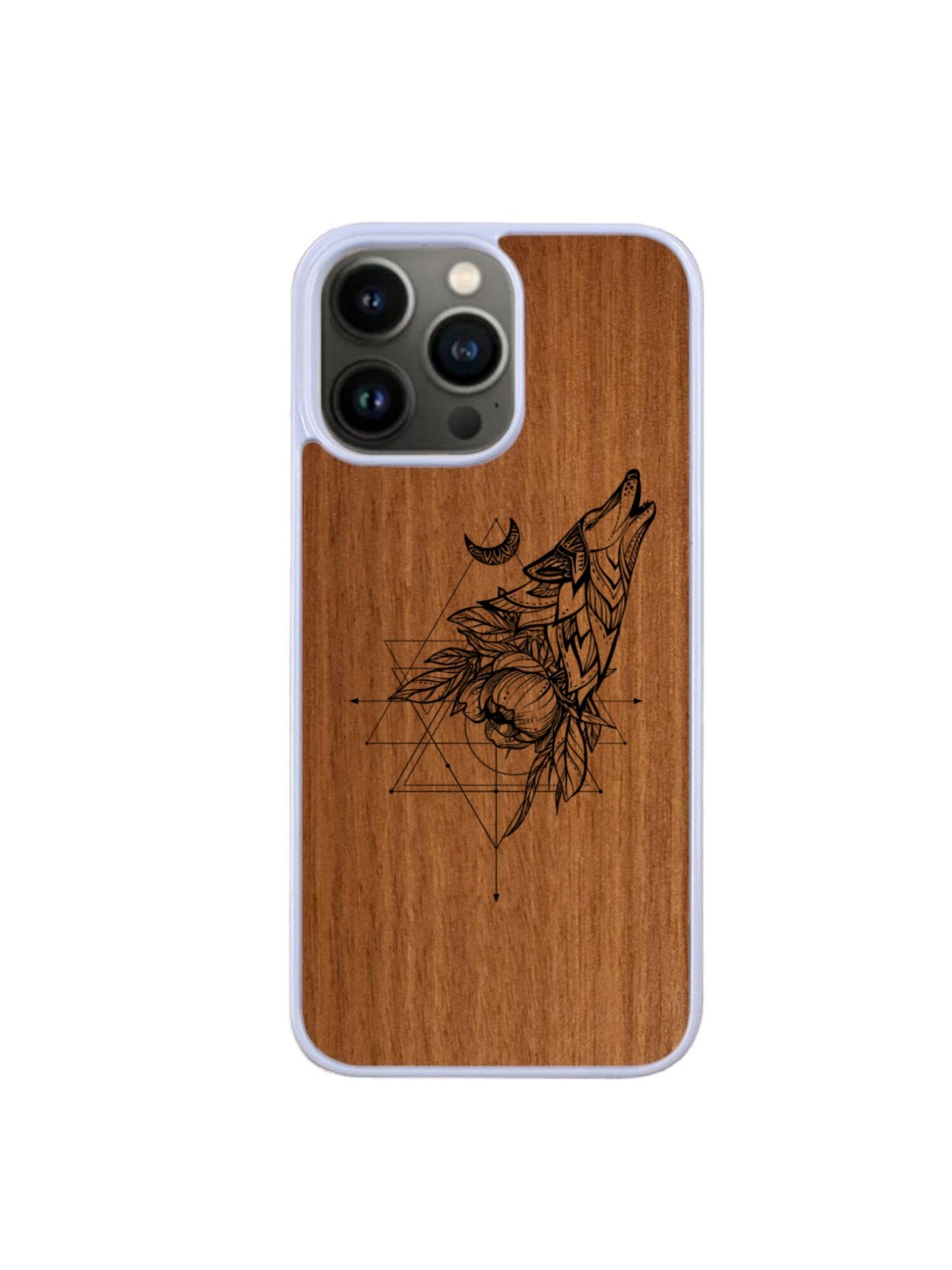 Coque Iphone blanc - Loup gravure