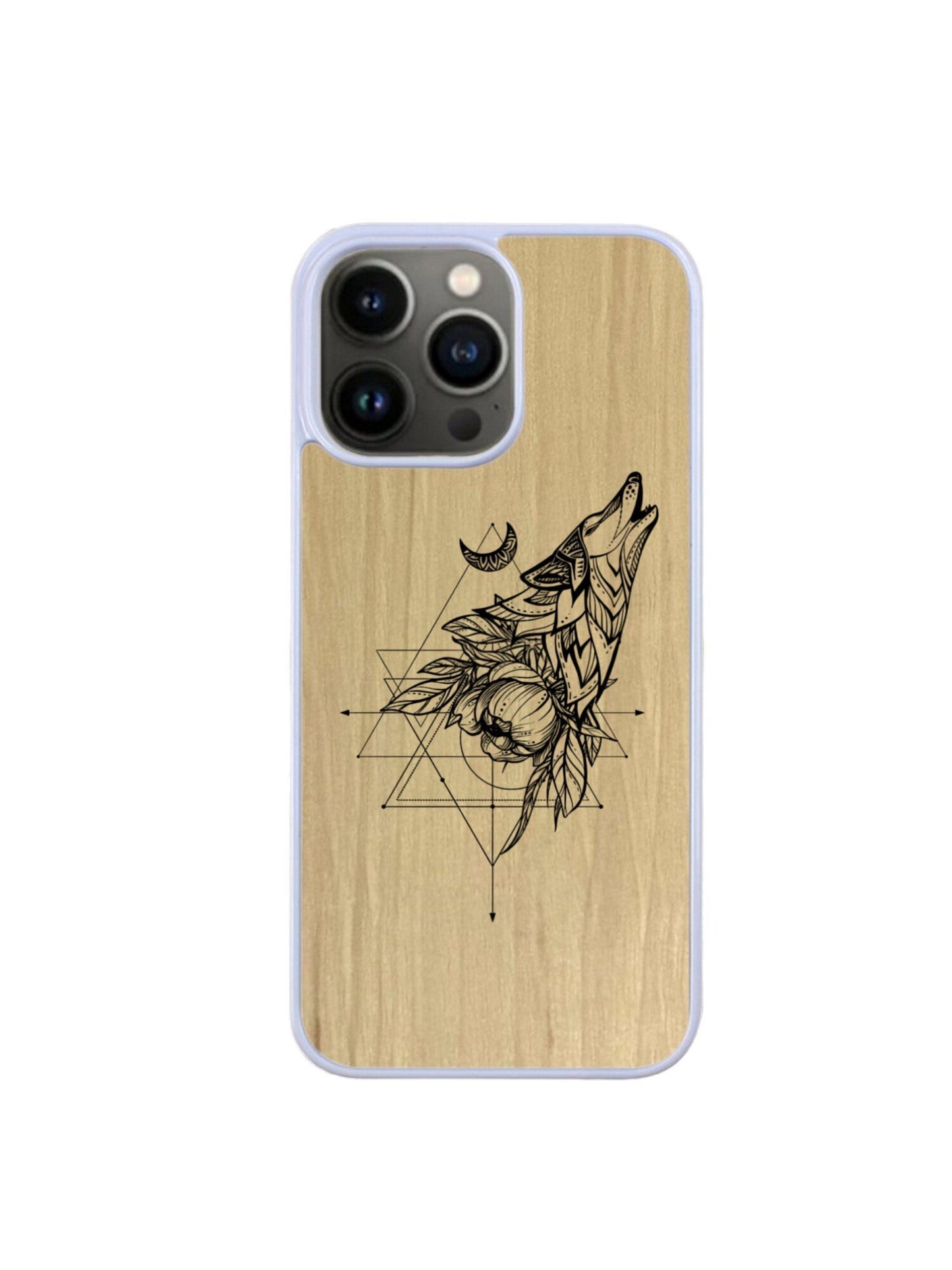 Coque Iphone blanc - Loup gravure