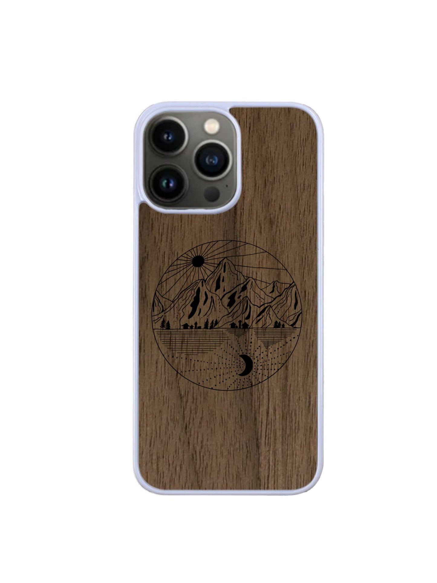 Coque Iphone blanc - Paysage gravure