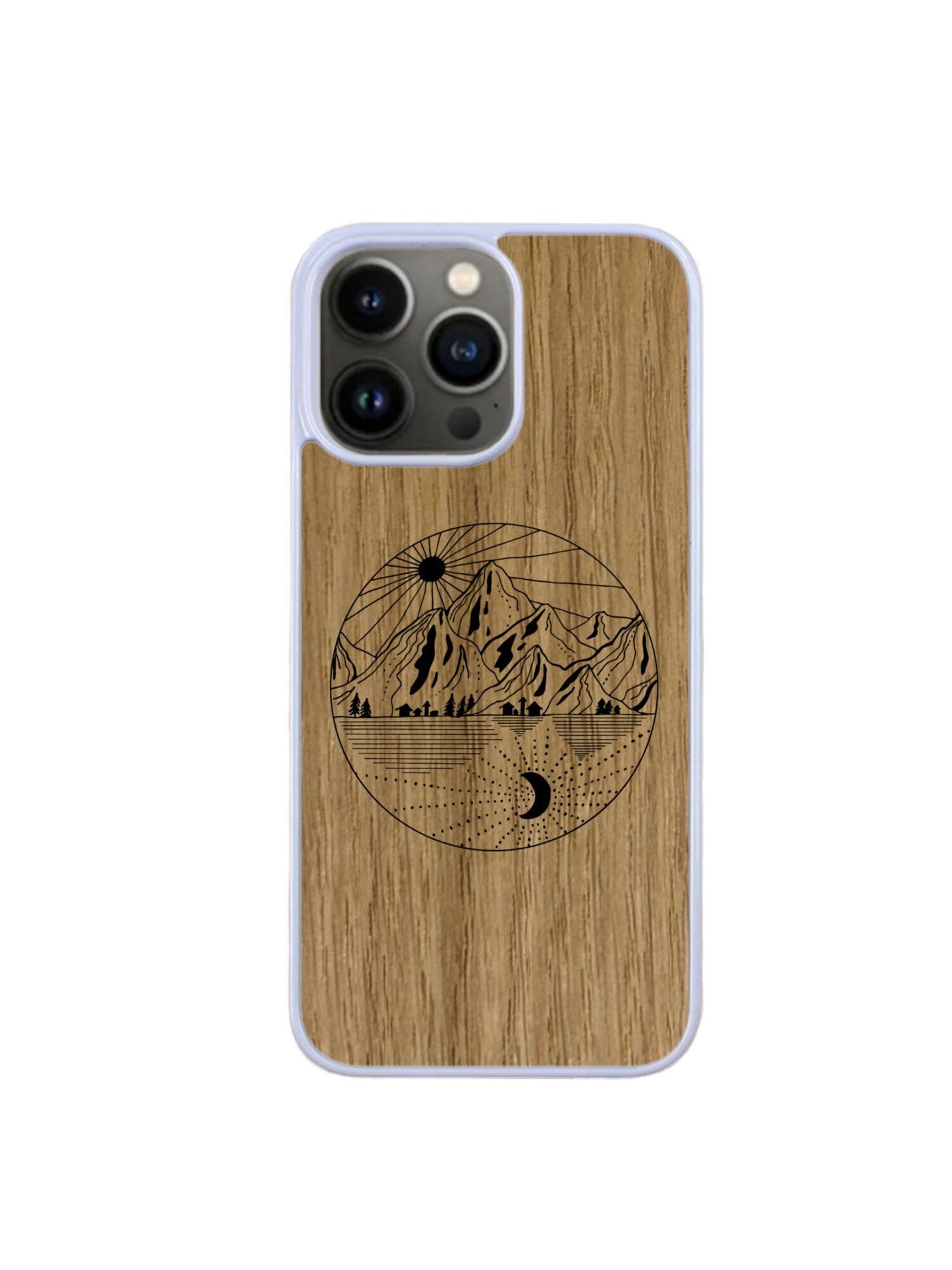 Coque Iphone blanc - Paysage gravure
